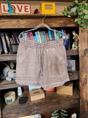 Universal Thread Casual Drawstring Linen-Blend Shorts in Mauve Taupe